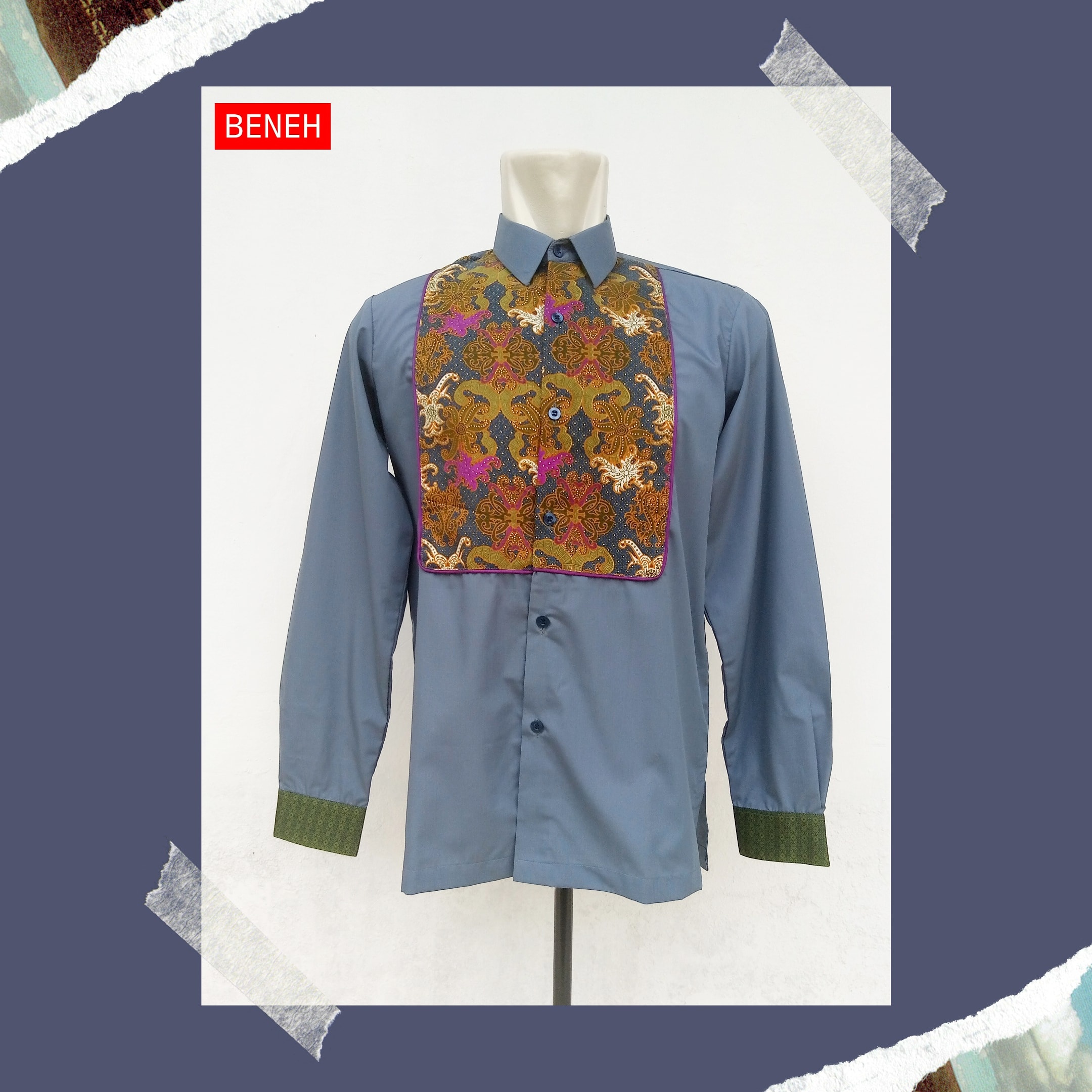 BENEH KEMEJA BATIK KALTIM SIZE L LENGAN PANJANG ABU