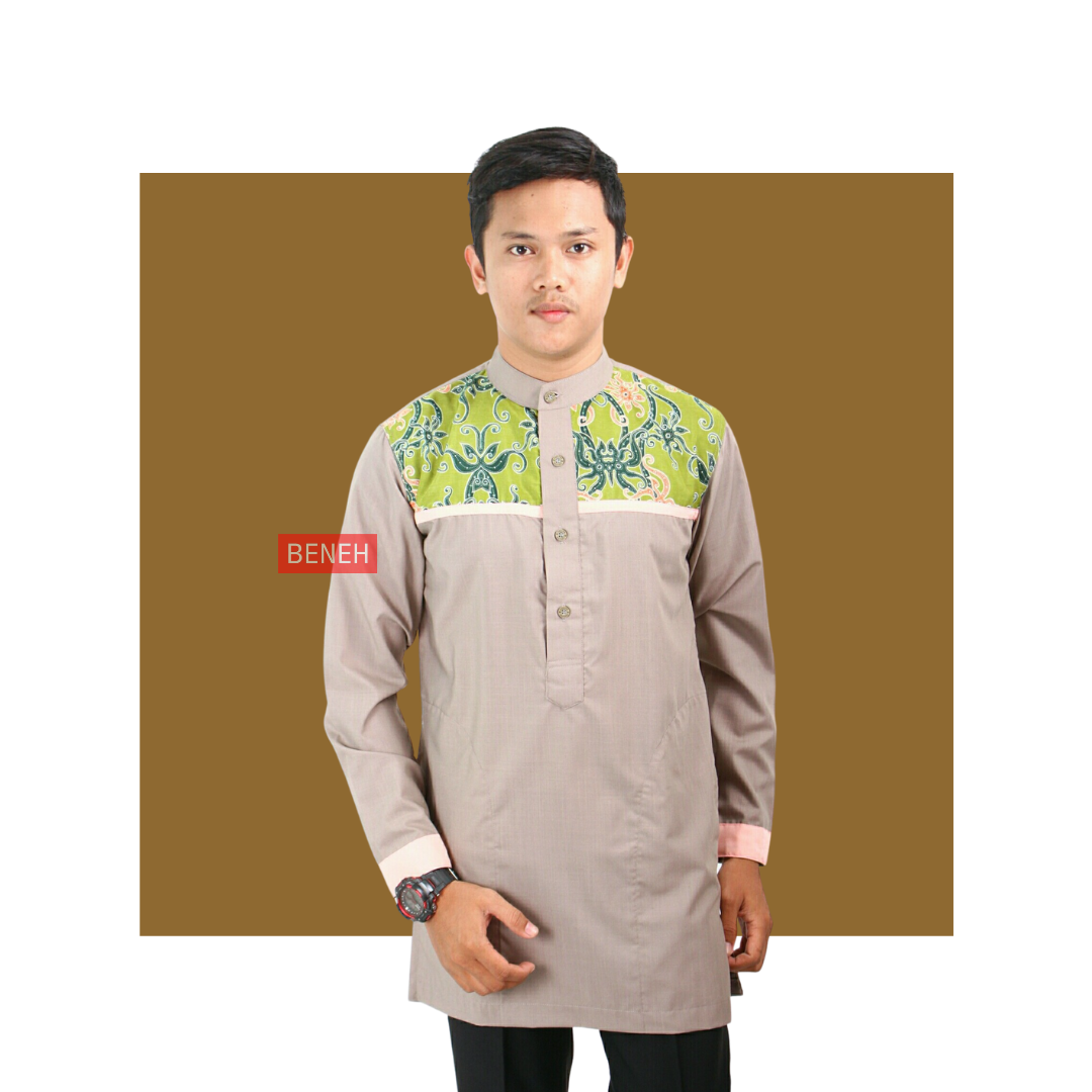 BENEH BAJU MUSLIM KURTA BATIK KALTIM KERAH KOKO SIZE M