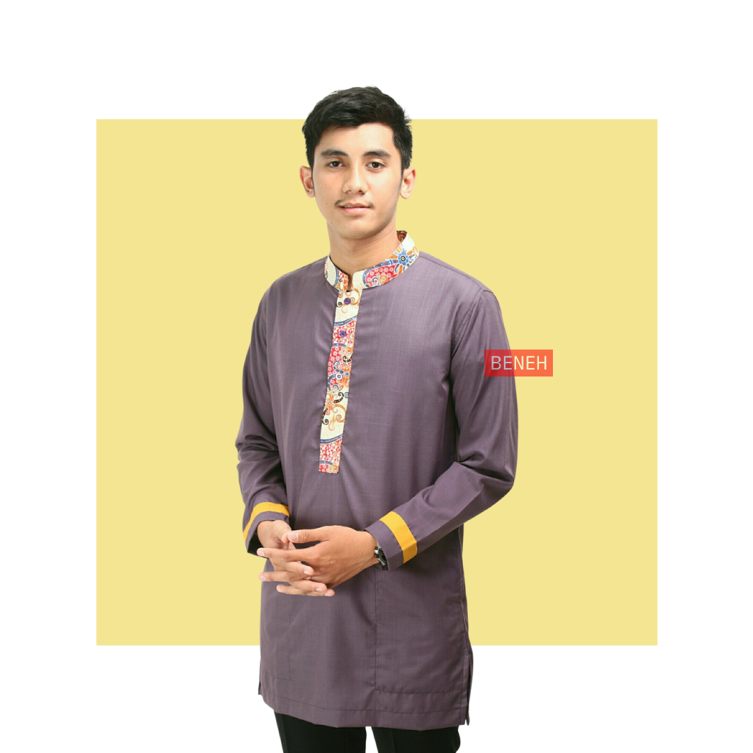 BENEH KURTA BAJU MUSLIM BATIK KALTIM SIZE L LENGAN PANJANG ABU ABU