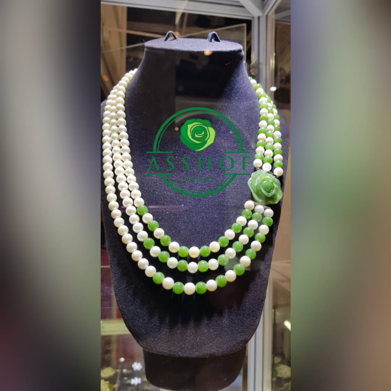 Kalung Giok Rose Asshof Jade necklace combined with pearl