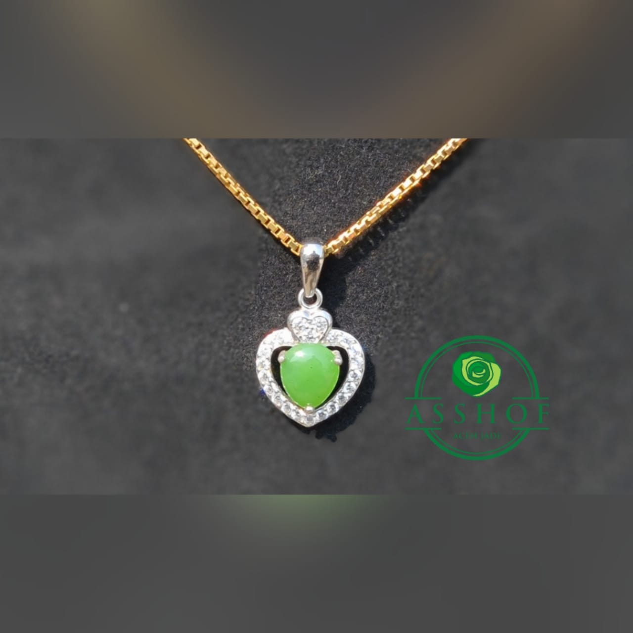 Kalung Giok Jade love necklace + silver