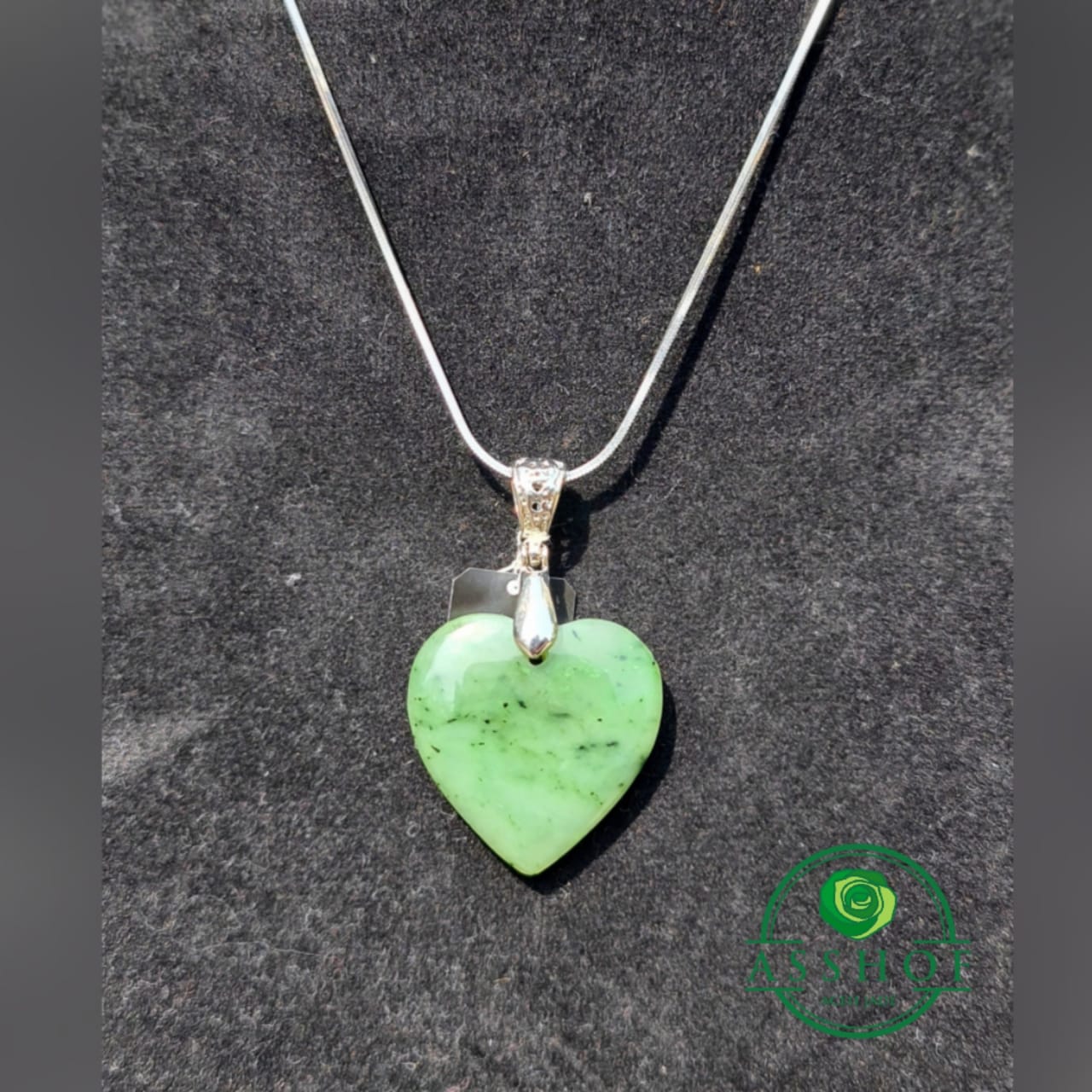 Kalung Giok Jade love necklace Hijau + silver