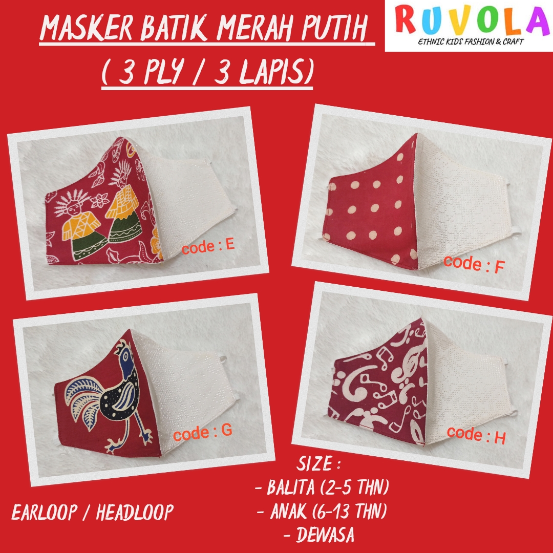 Masker Batik 3 ply Merah Putih (Code : E,F,G,H)