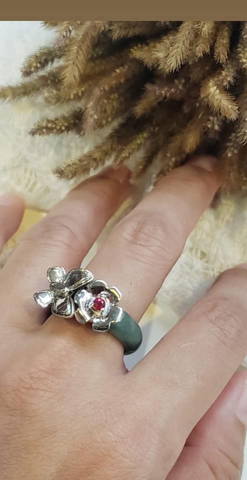 cincin giok perak kupu kupu