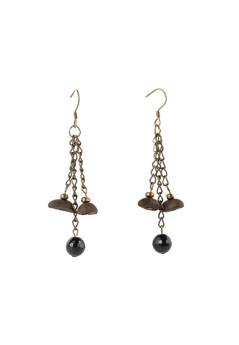 Coffee Beans and Stones Chain Earrings