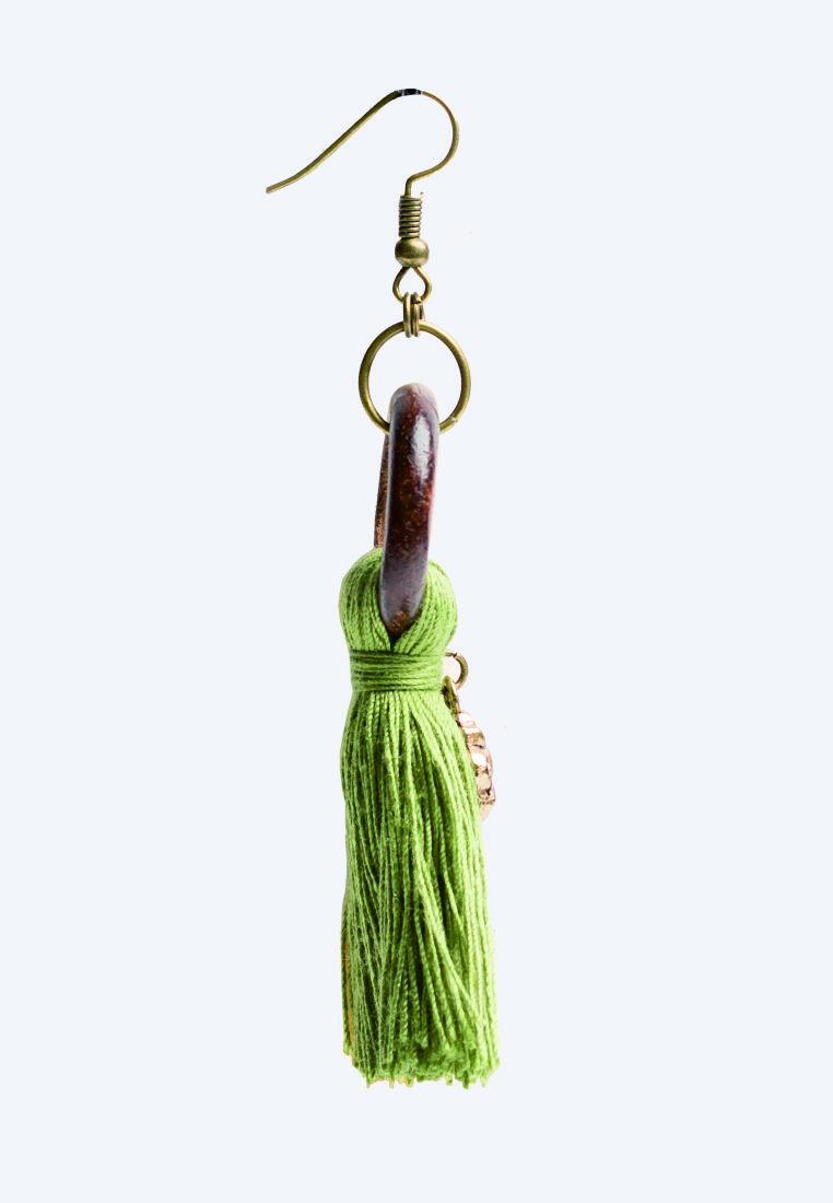 Green Tassel Wooden Ring Earrings