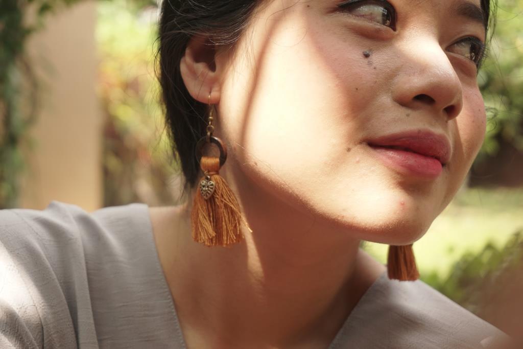 Mustard Tassel Wooden Ring Earrings