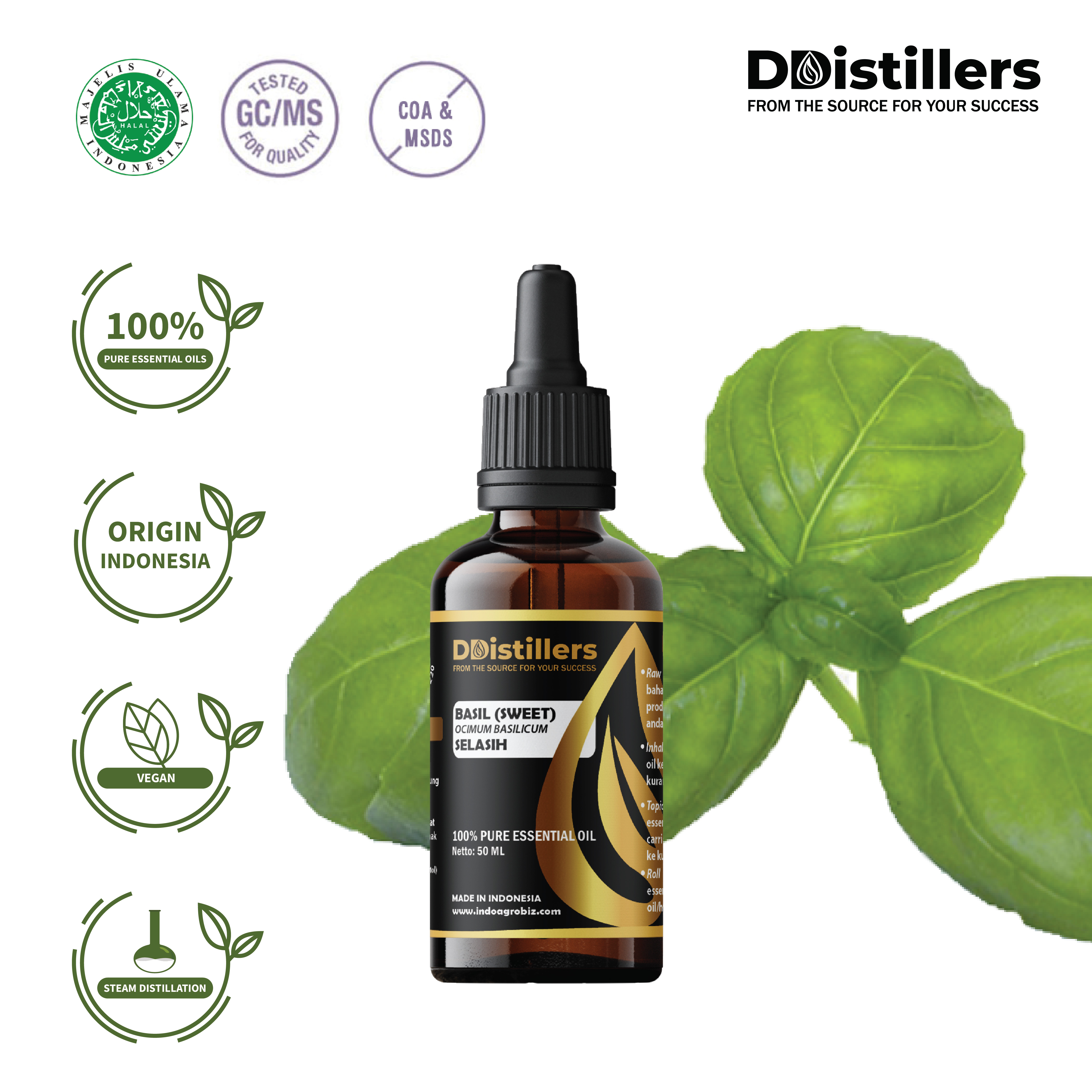 Kemangi Hutan (Selasih) / Basil (Sweet) Essential Oil 100% Pure