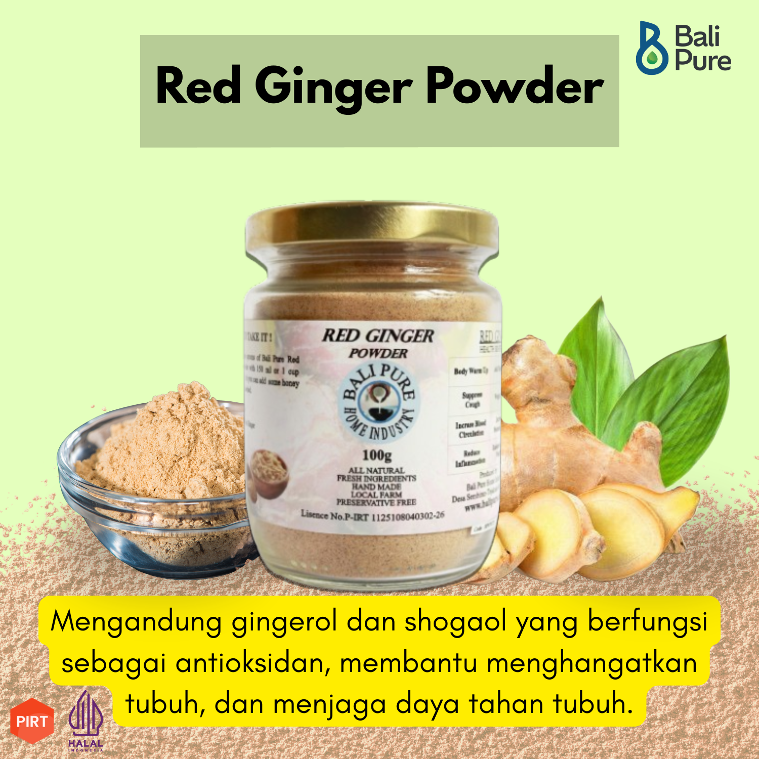 Bali Pure Home Industry - Jahe Merah Bubuk Murni Ginger Powder Alami Natural 100 gr