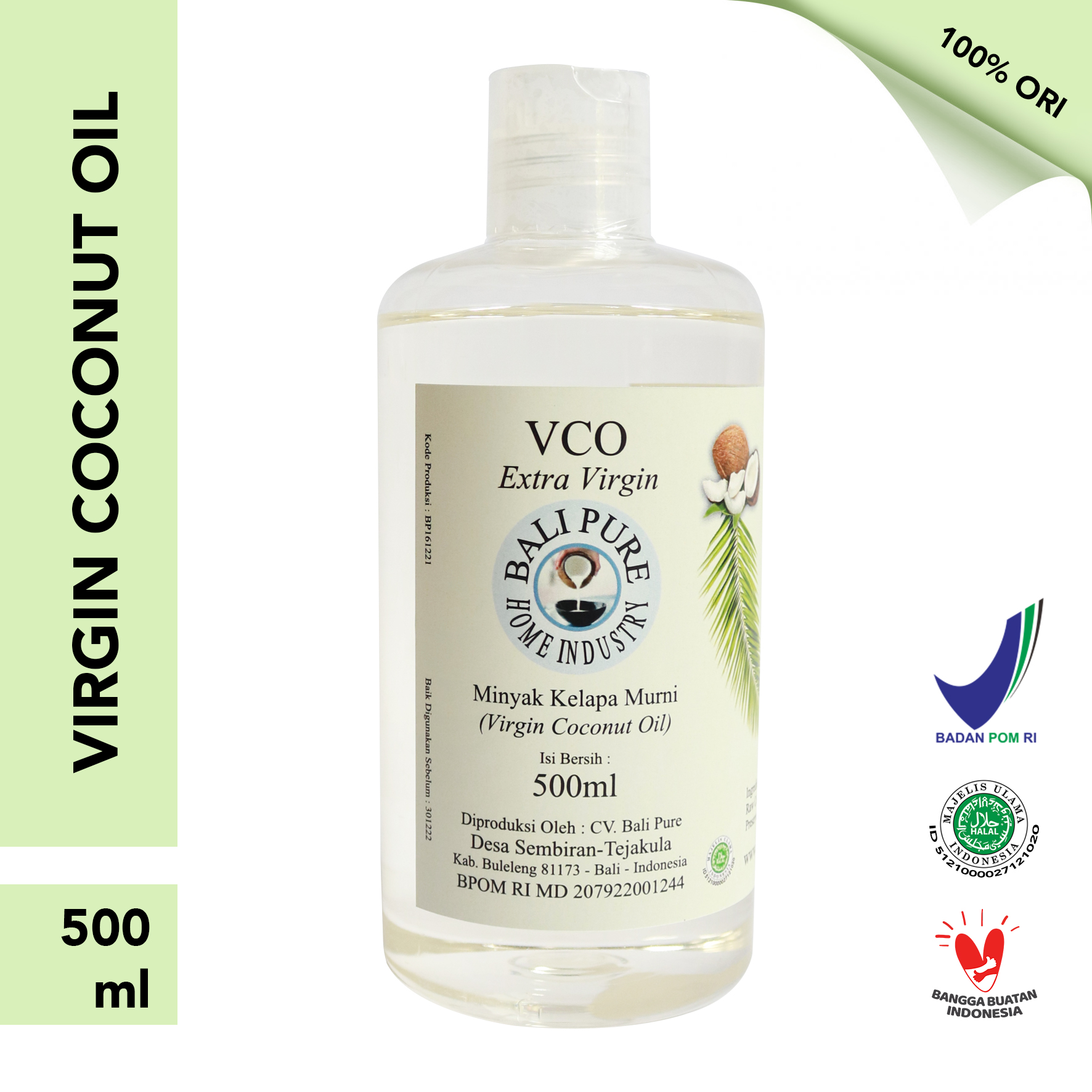 Bali Pure Home Industry - Virgin Coconut Oil (VCO) Minyak Kelapa Murni Alami Extra Virgin 500ml