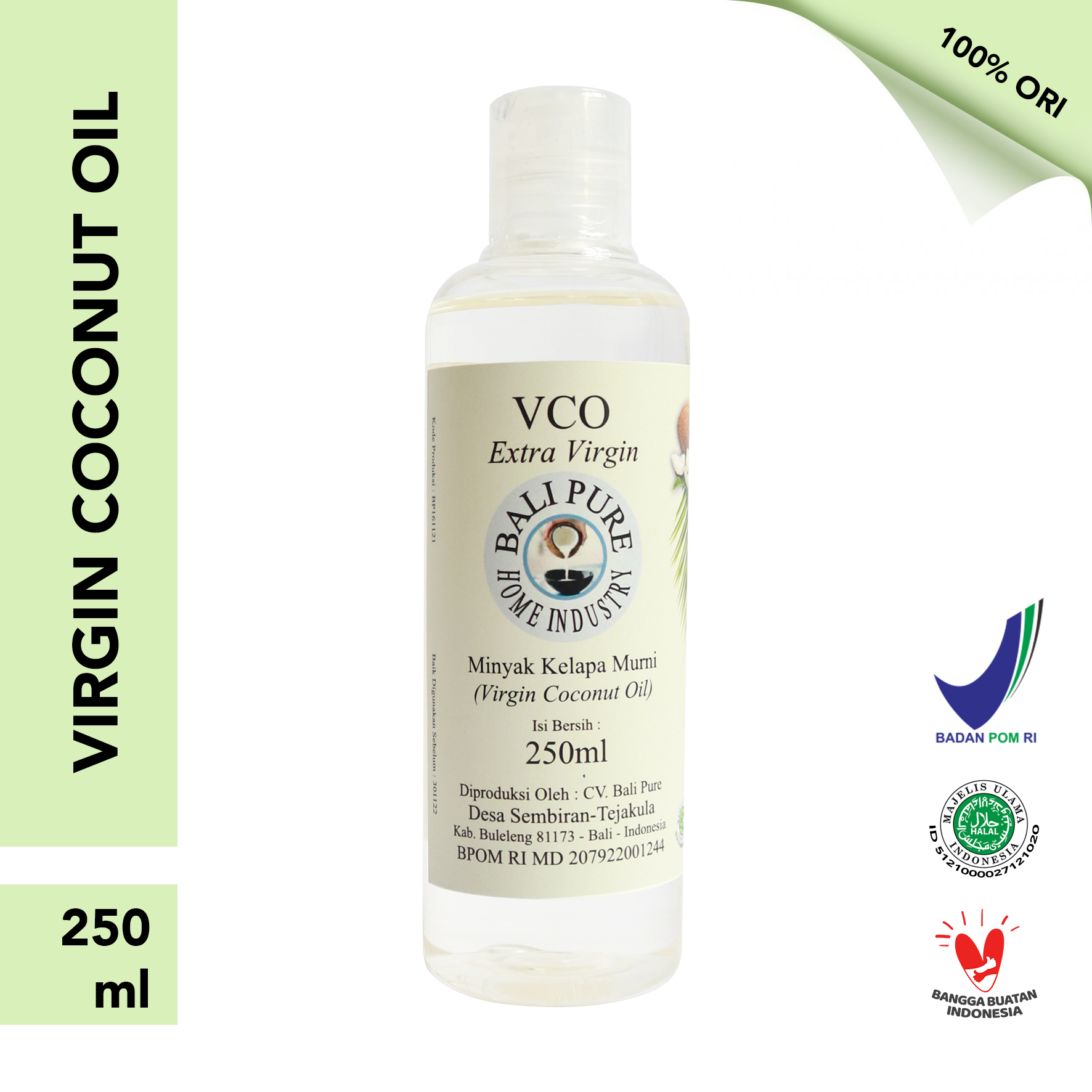 Bali Pure Home Industry - Virgin Coconut Oil (VCO) Minyak Kelapa Murni Alami Extra Virgin 250ml