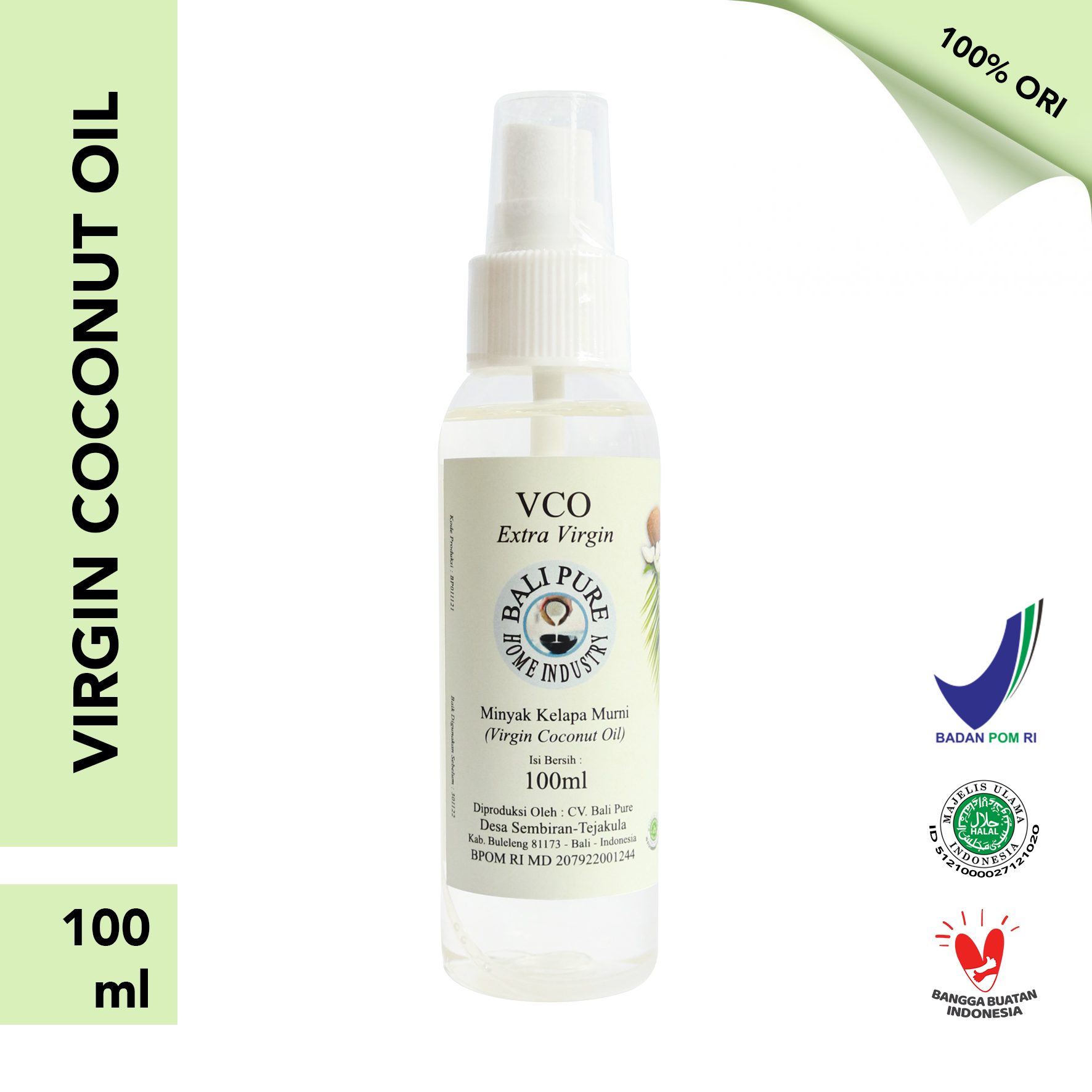 Bali Pure Home Industry - Virgin Coconut Oil (VC0) Minyak Kelapa Murni Alami Extra Virgin 100ml