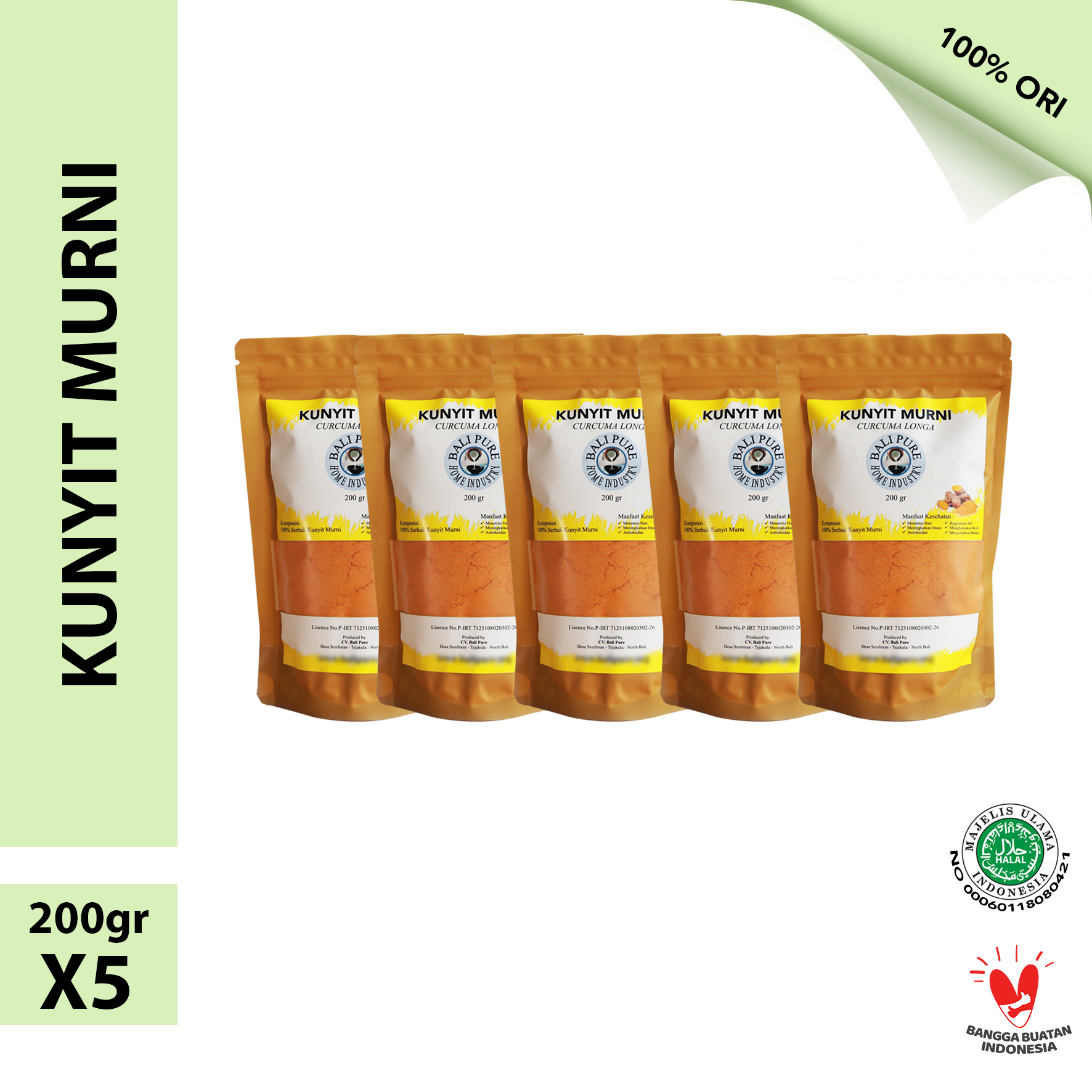 Bali Pure Home Industry- Bubuk Kunyit Turmeric Powder 200gr Bundling 5x