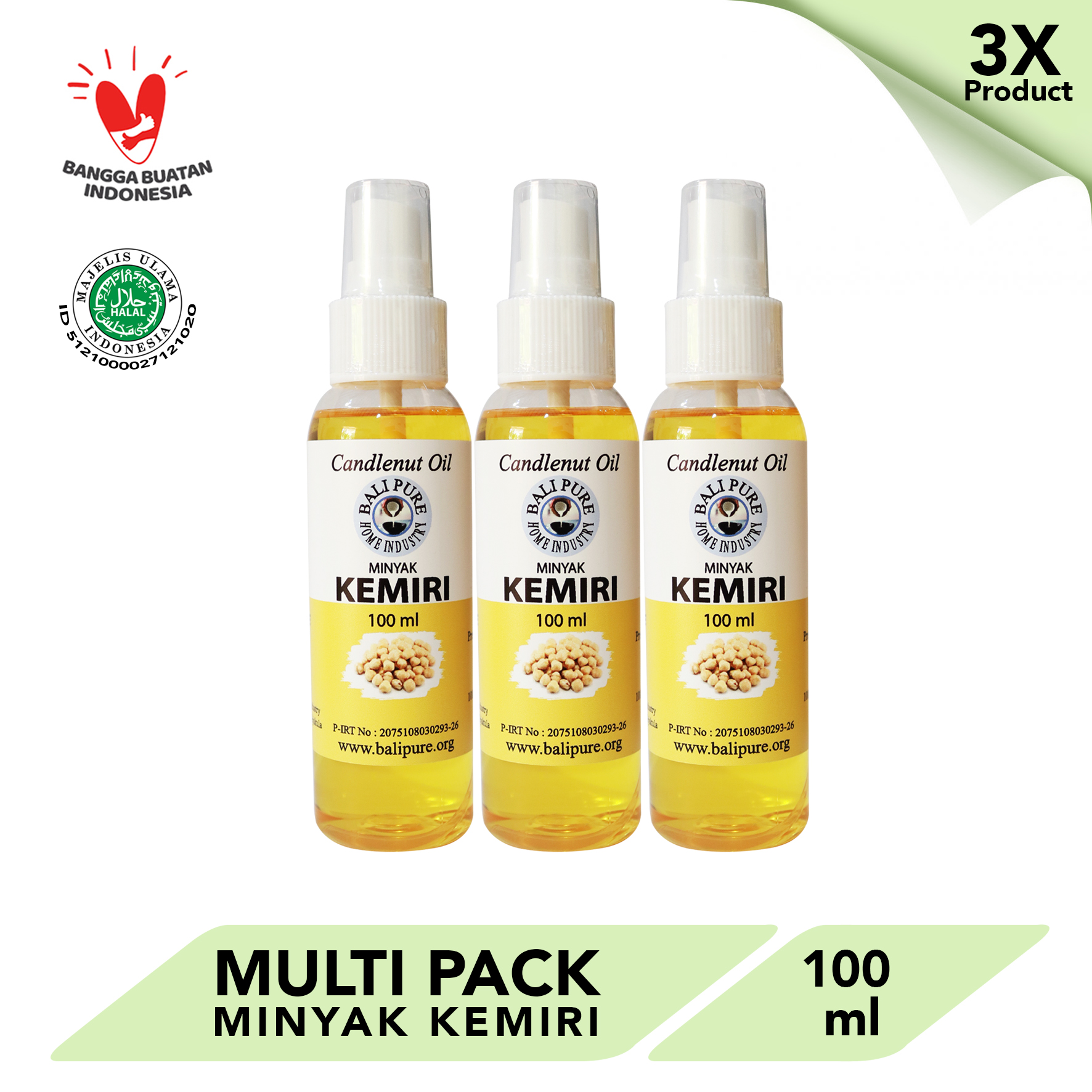 Bali Pure Home Industry Minyak Kemiri anti rambut rontok 100ml Bundling 3X