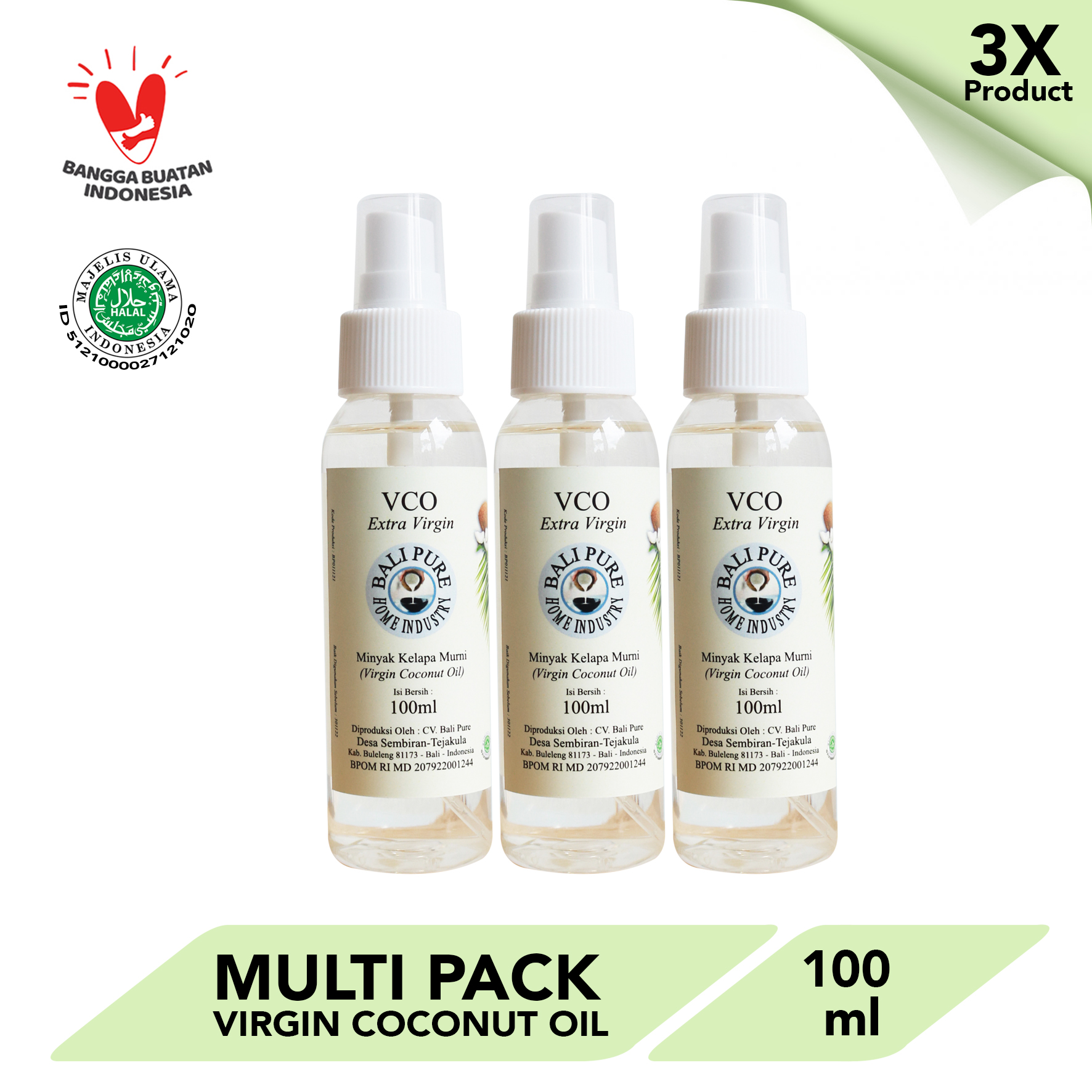 Bali Pure Home Industry VCO  Virgin Coconut Oil Bundling 100ml 3x