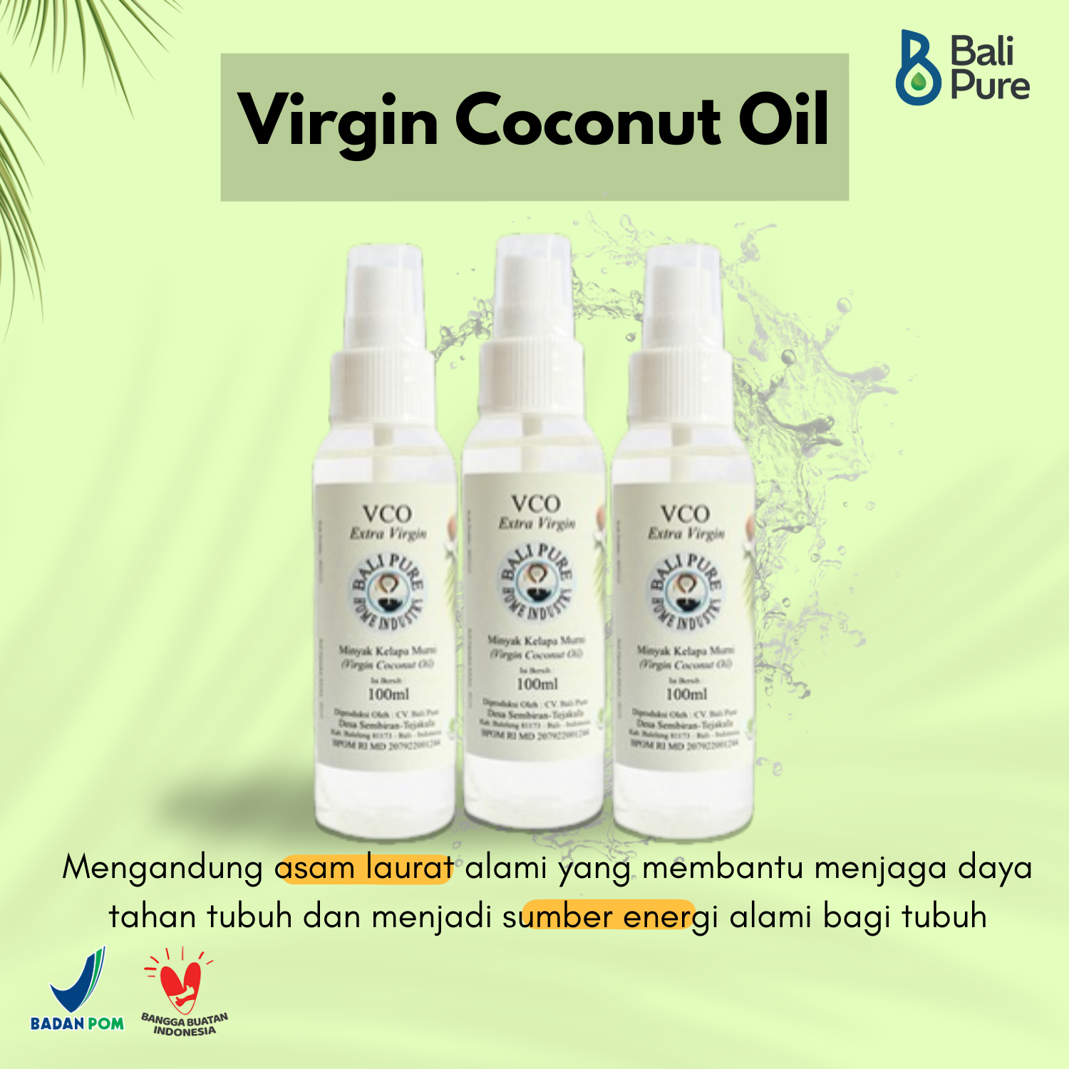 Bali Pure Home Industry VCO  Virgin Coconut Oil Bundling 100ml 3x