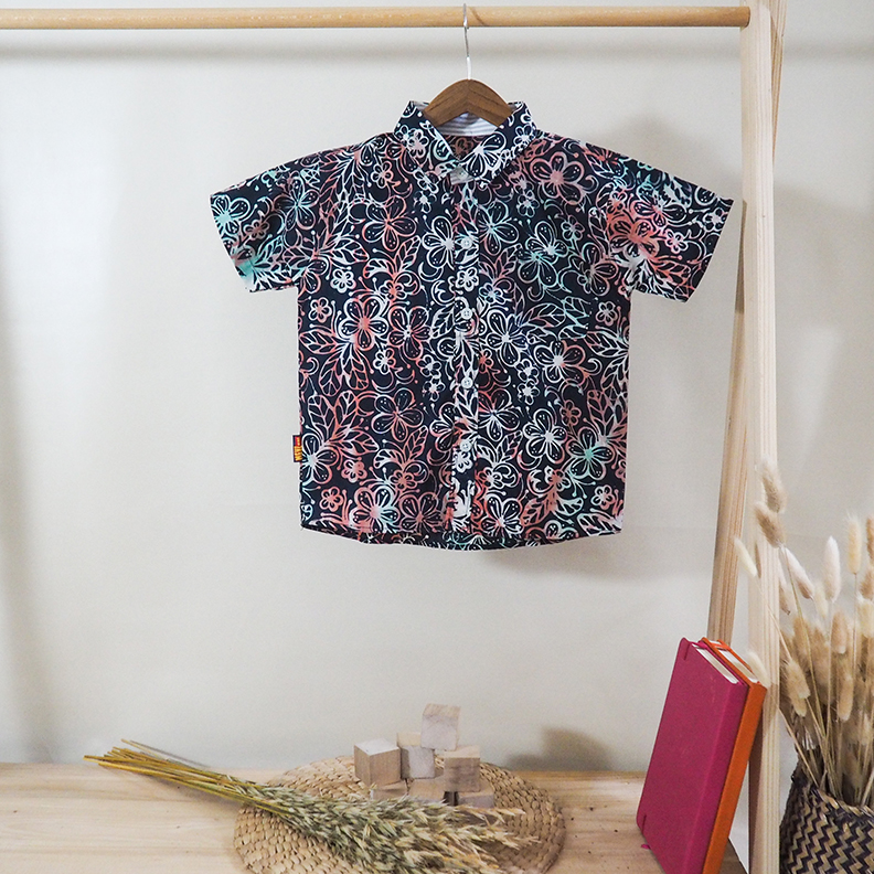 Kemeja Anak Batik Tie Dye Motif Floral Black