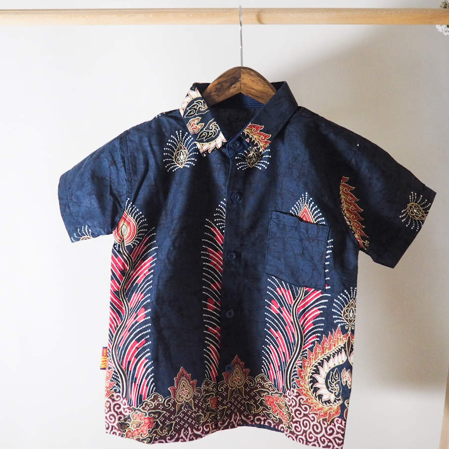 Kemeja Anak Batik Printing Motif Navy Peacock