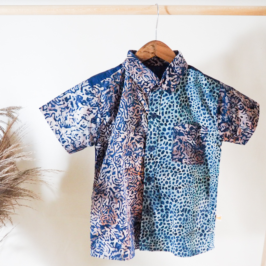 Kemeja Anak Batik Kombinasi Motif Navy Abstract