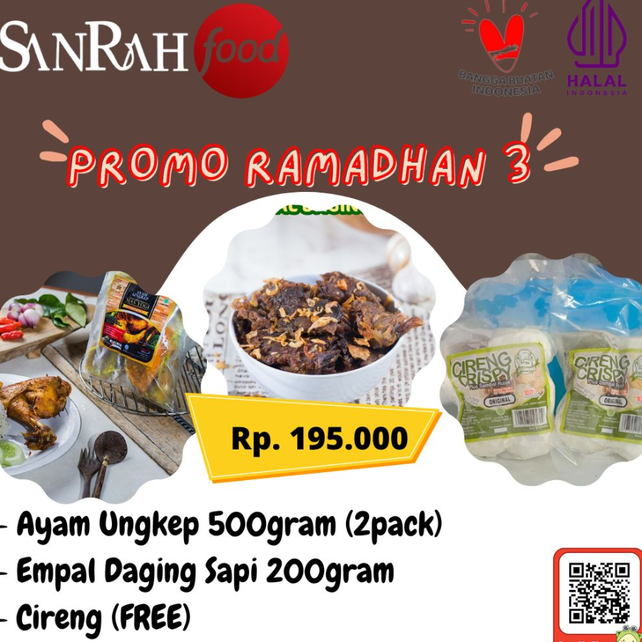 Paket 3 Sanrah Food, Ayam, Empal Daging Sapi, Cireng