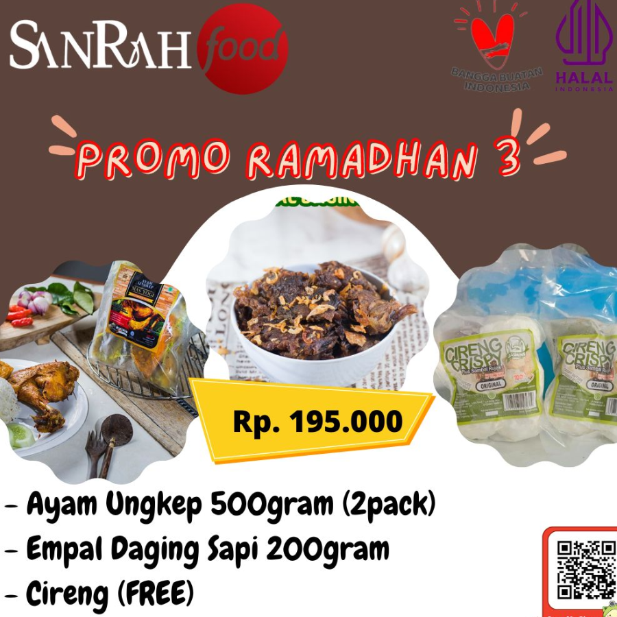 Paket 3 Sanrah Food, Ayam, Empal Daging Sapi, Cireng