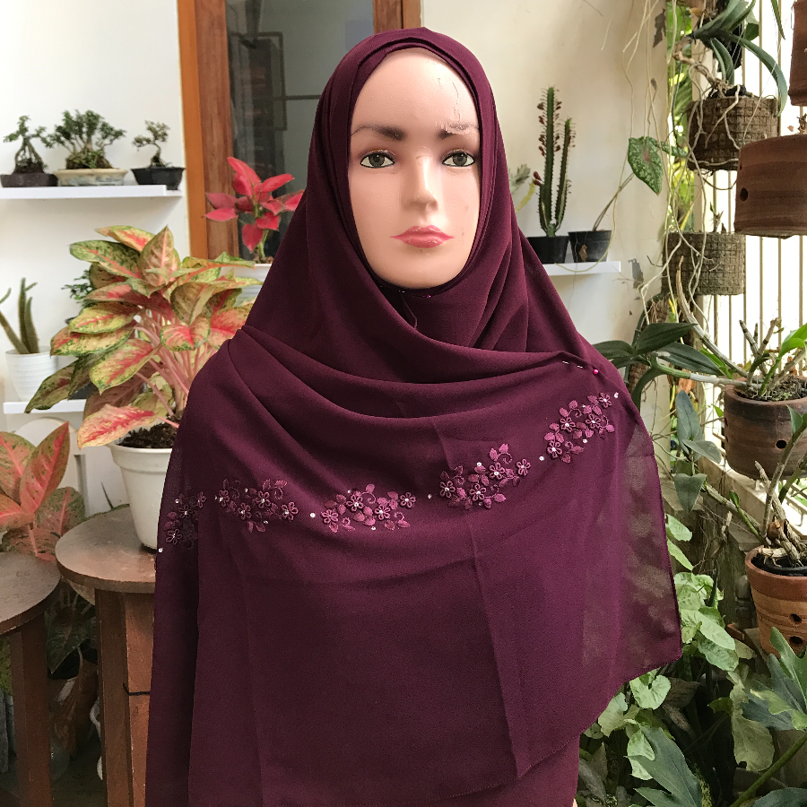 Jilbab Sulam Pashmina Instan