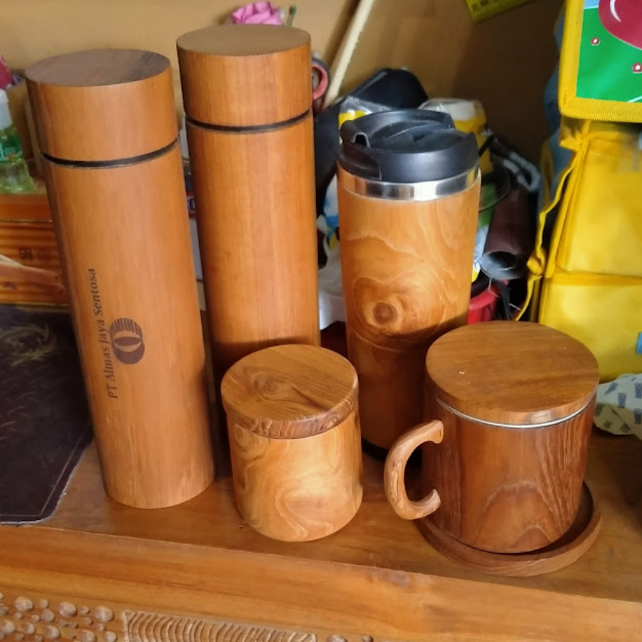 Tumbler dan cangkir kayu jati