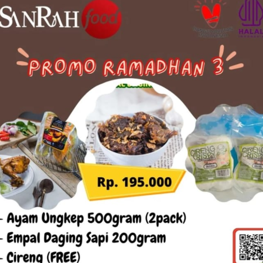 Paket 3 Sanrah Food, Ayam, Empal Daging Sapi, Cireng