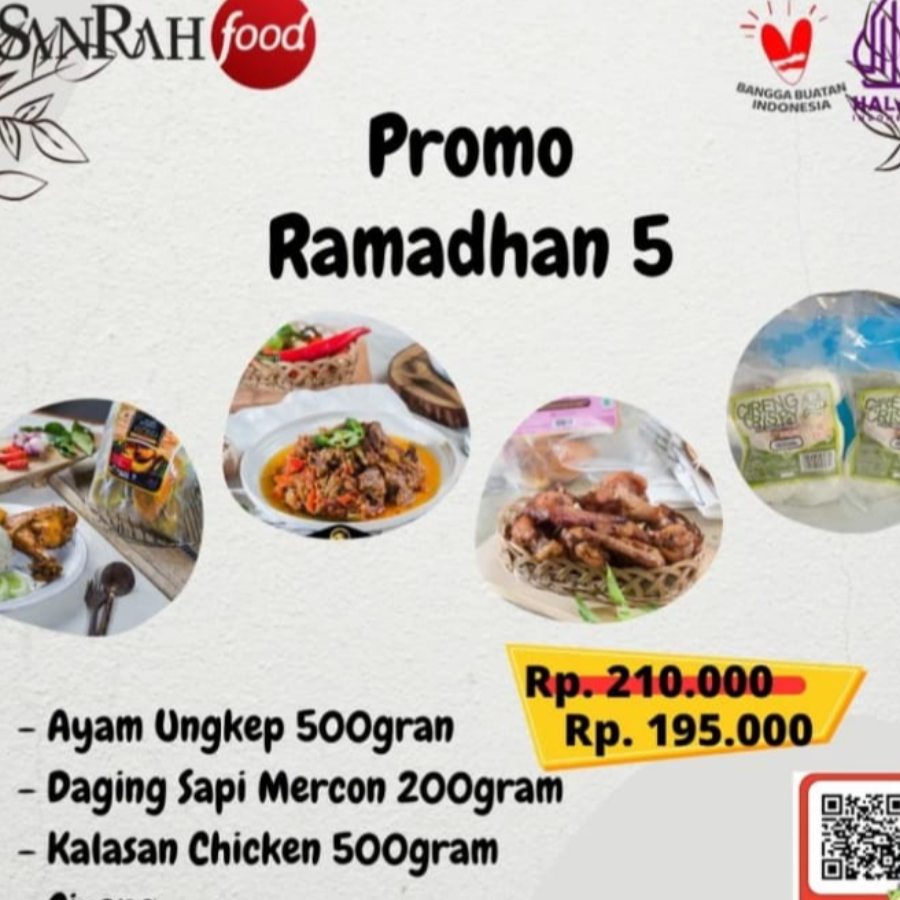 Paket 5 Sanrah Food Ayam Ungkep, Sapi Mercon, Kalasan Chicken Wings, Cireng