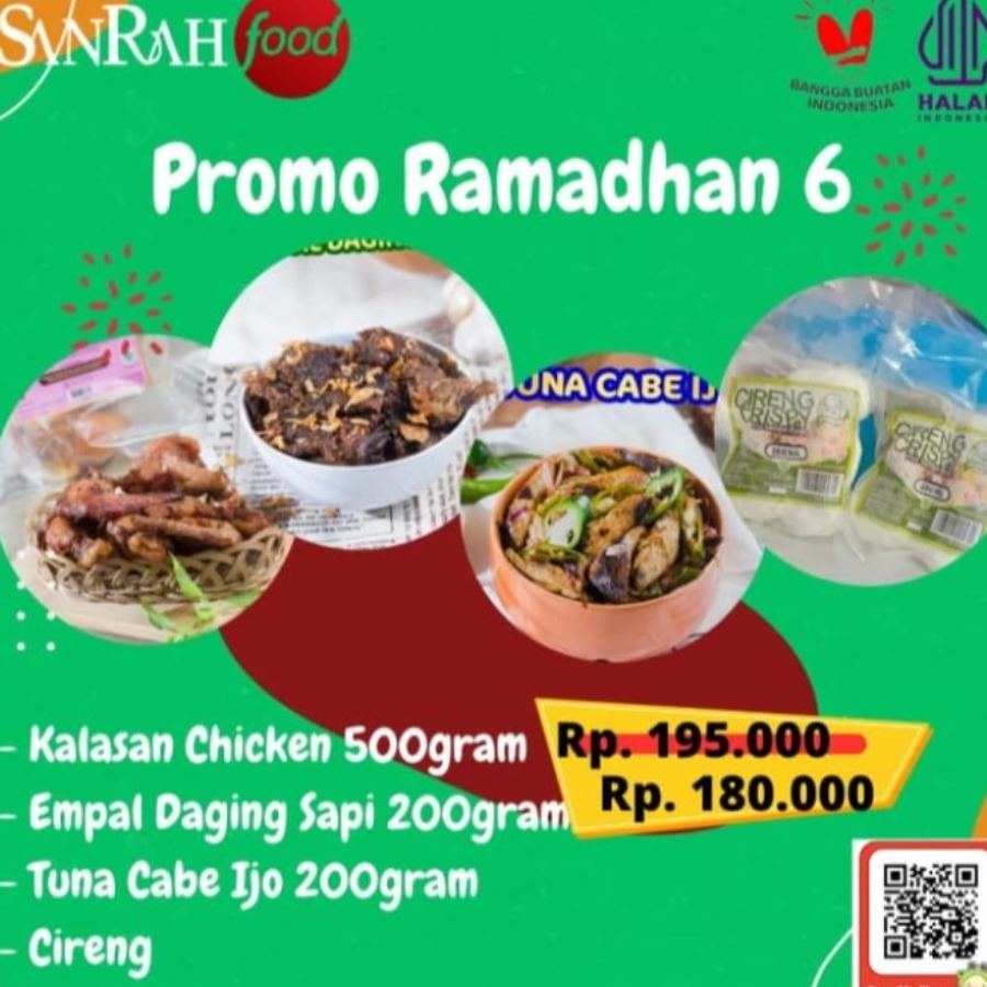 Paket 6 Sanrah Food Kalasan Chicken Wings, Empal Daging Sapi, Tuna Cabe Ijo, Cireng