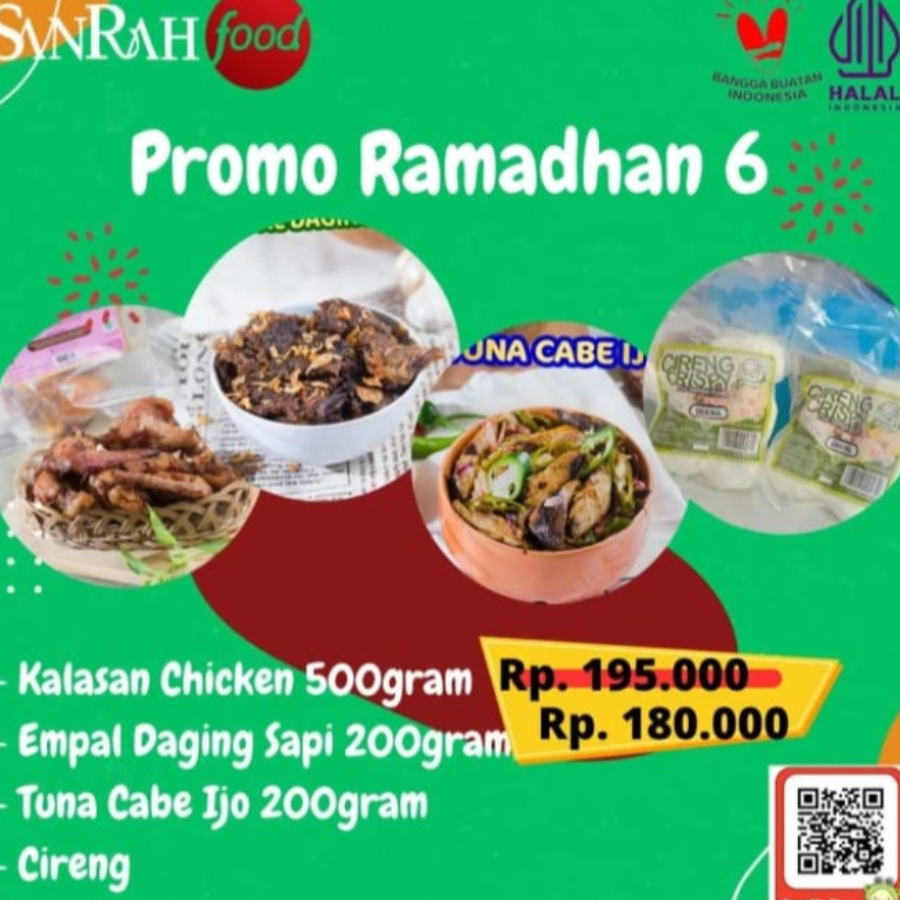 Paket 6 Sanrah Food Kalasan Chicken Wings, Empal Daging Sapi, Tuna Cabe Ijo, Cireng