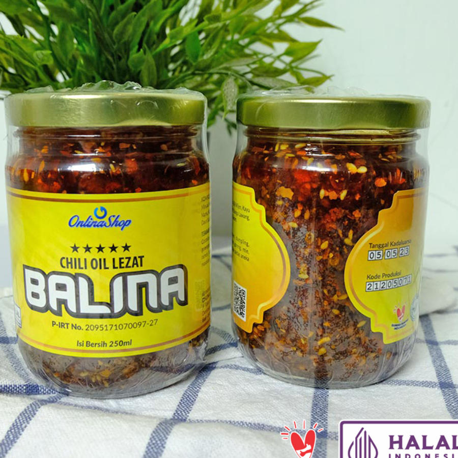 BALINA Chili Oil Lezat 250ml Halal Kemasan Stoples Kaca