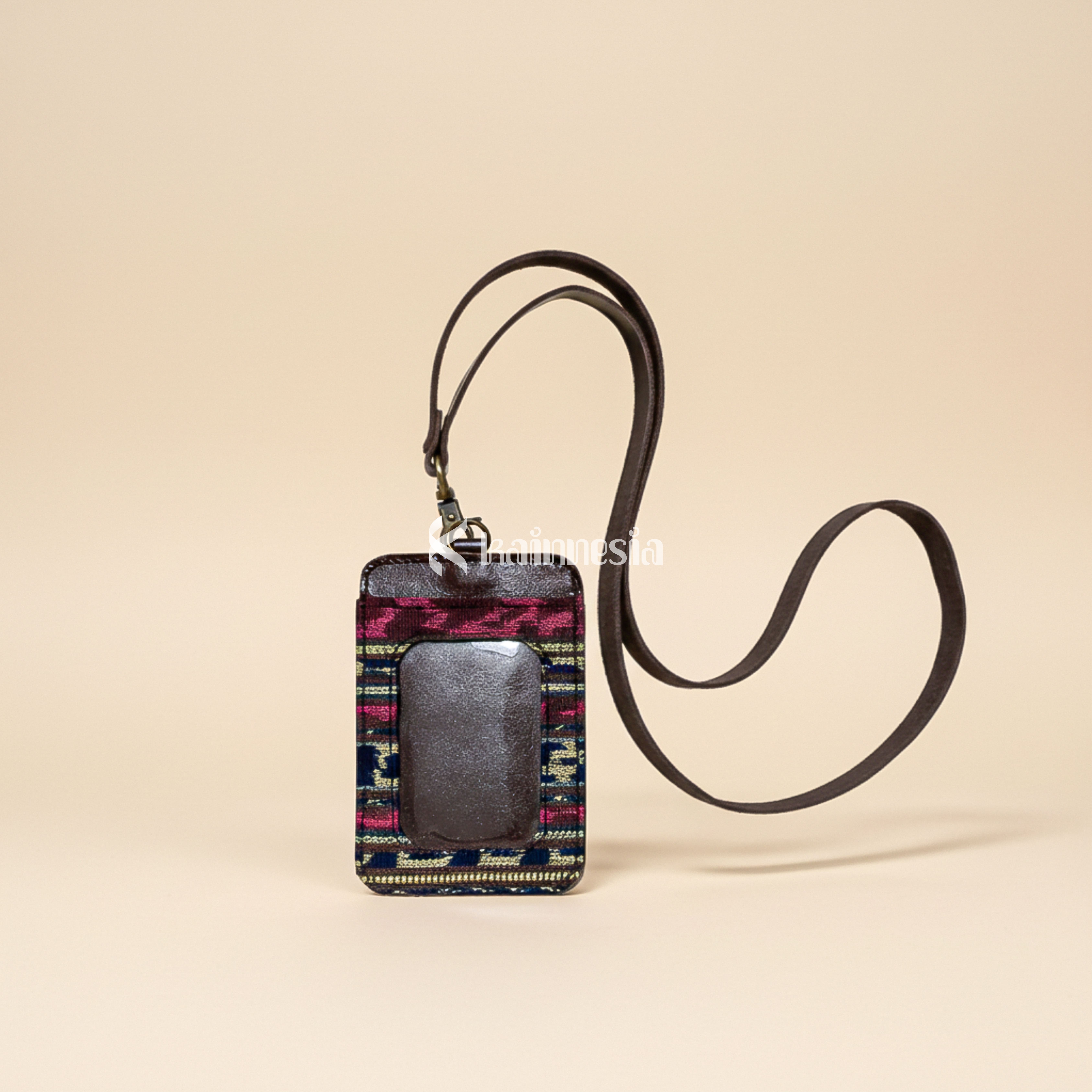 KAINNESIA Tag ID Card Holder - Selip Tenun Kulit Sapi Asli