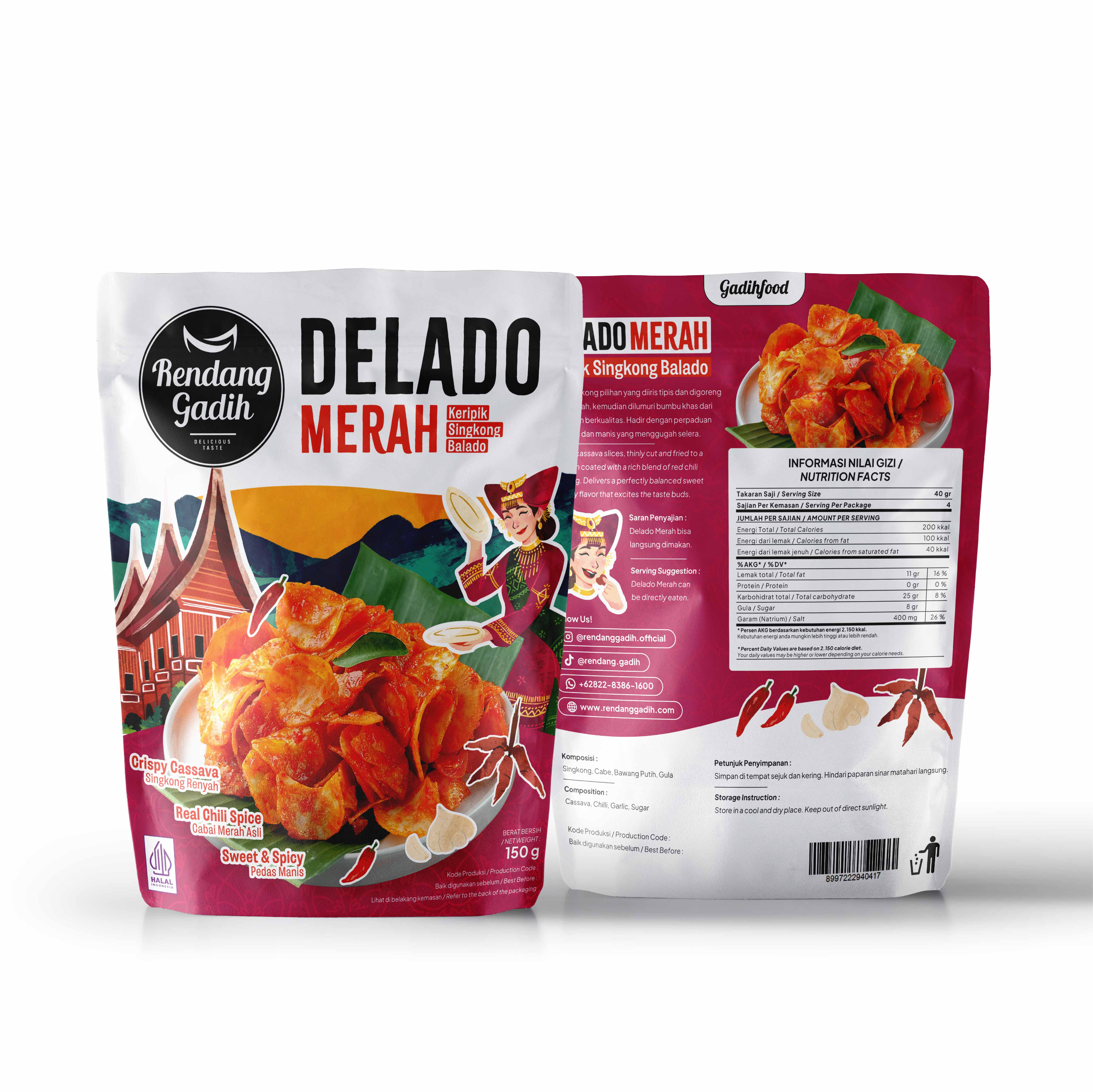 Rendang Gadih - Keripik Singkong Delado Merah 250 g