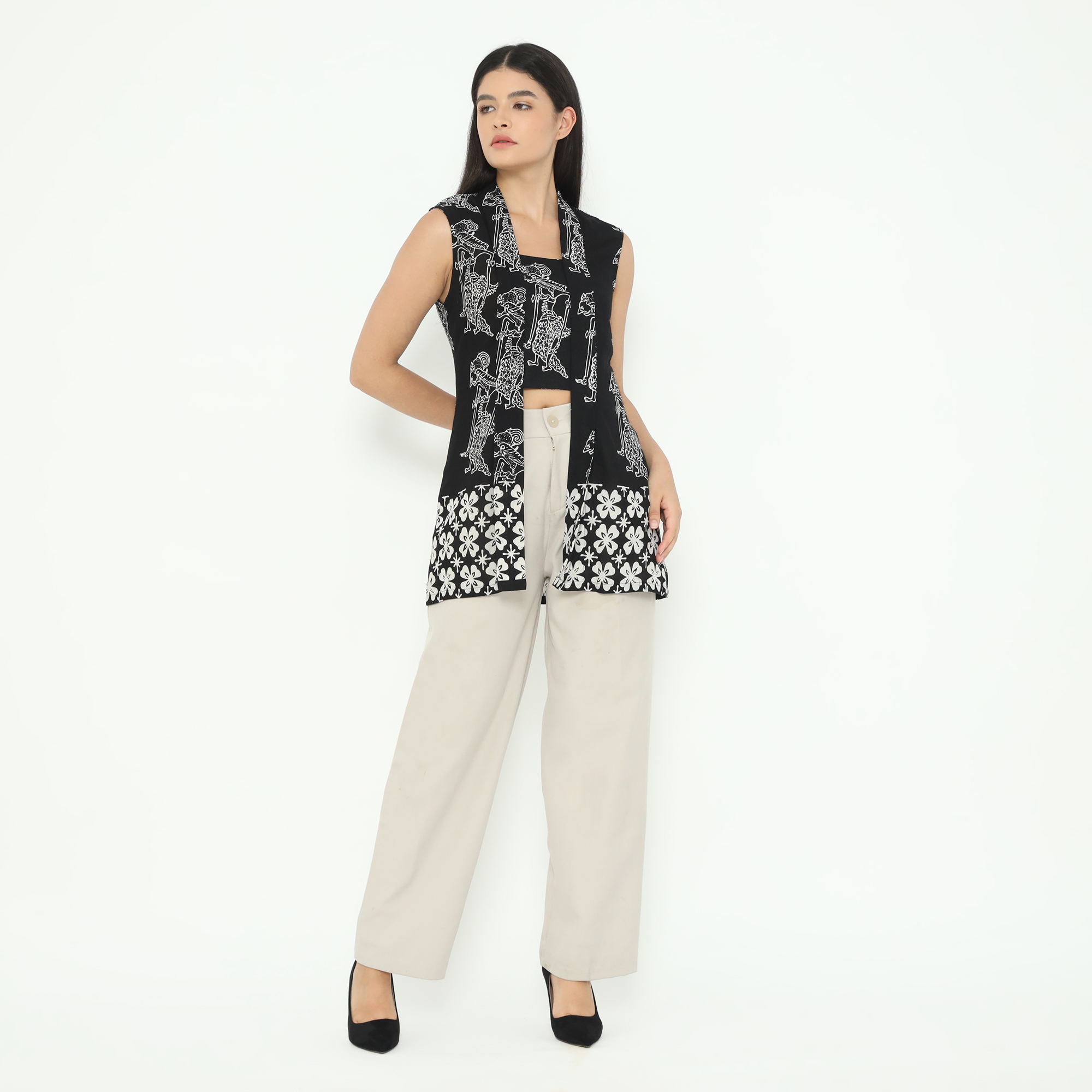 KIBS Kebaya Kutubaru Karin Wayang Hitam Putih
