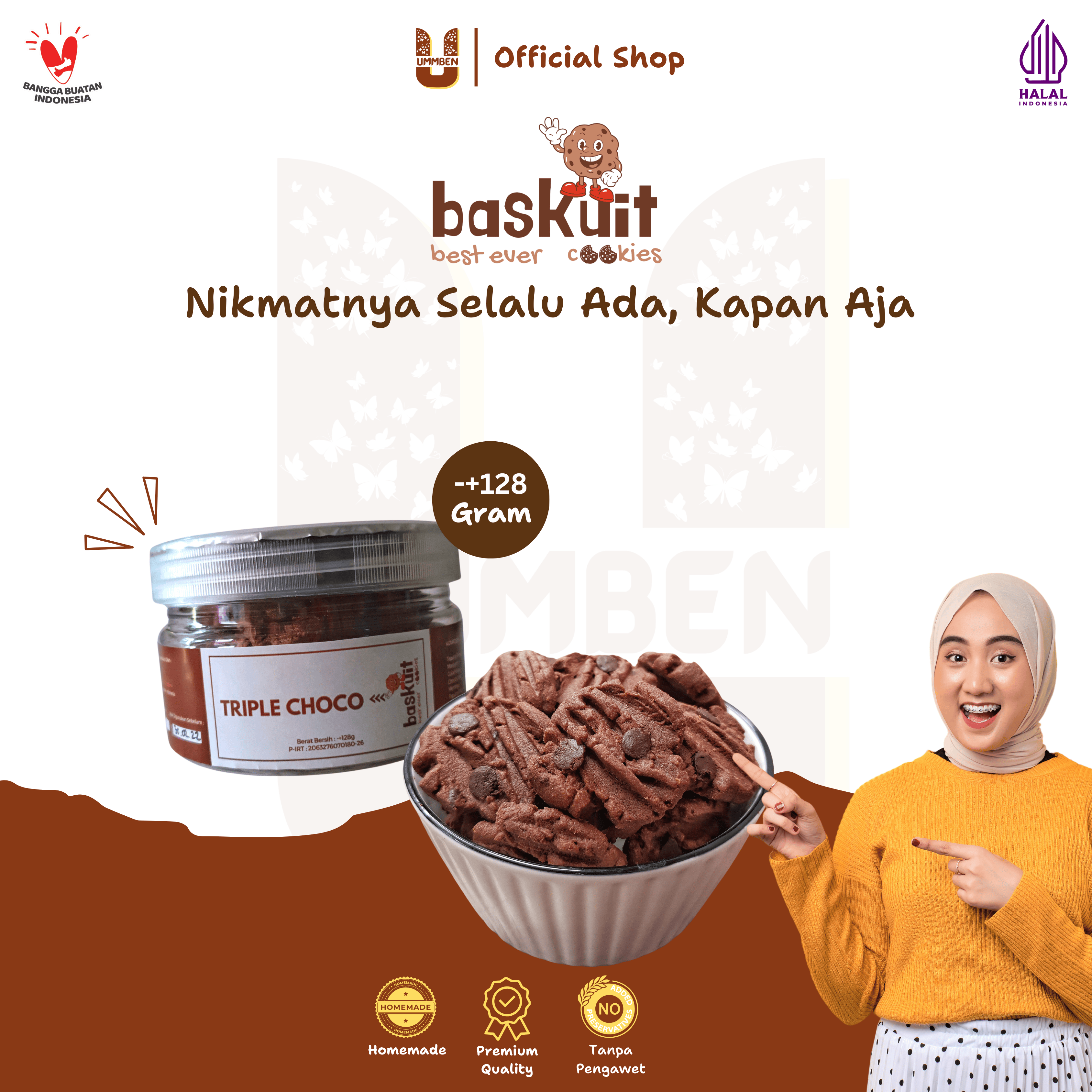 BASKUIT Ummben Cookies Triple Choco Toples 128g Cemilan Kue Kering Lebaran Natal Homemade Premium Halal