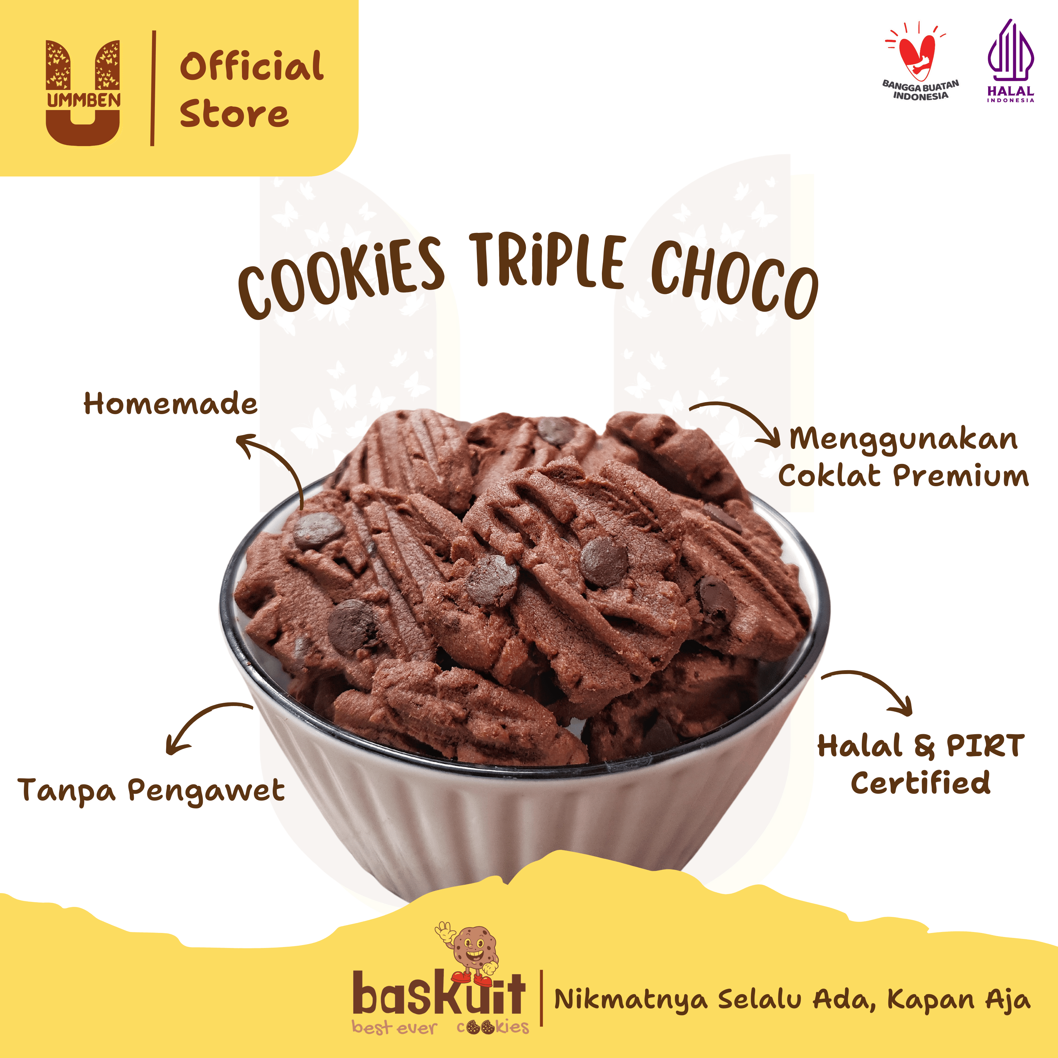 BASKUIT Ummben Cookies Triple Choco Toples 128g Cemilan Kue Kering Lebaran Natal Homemade Premium Halal